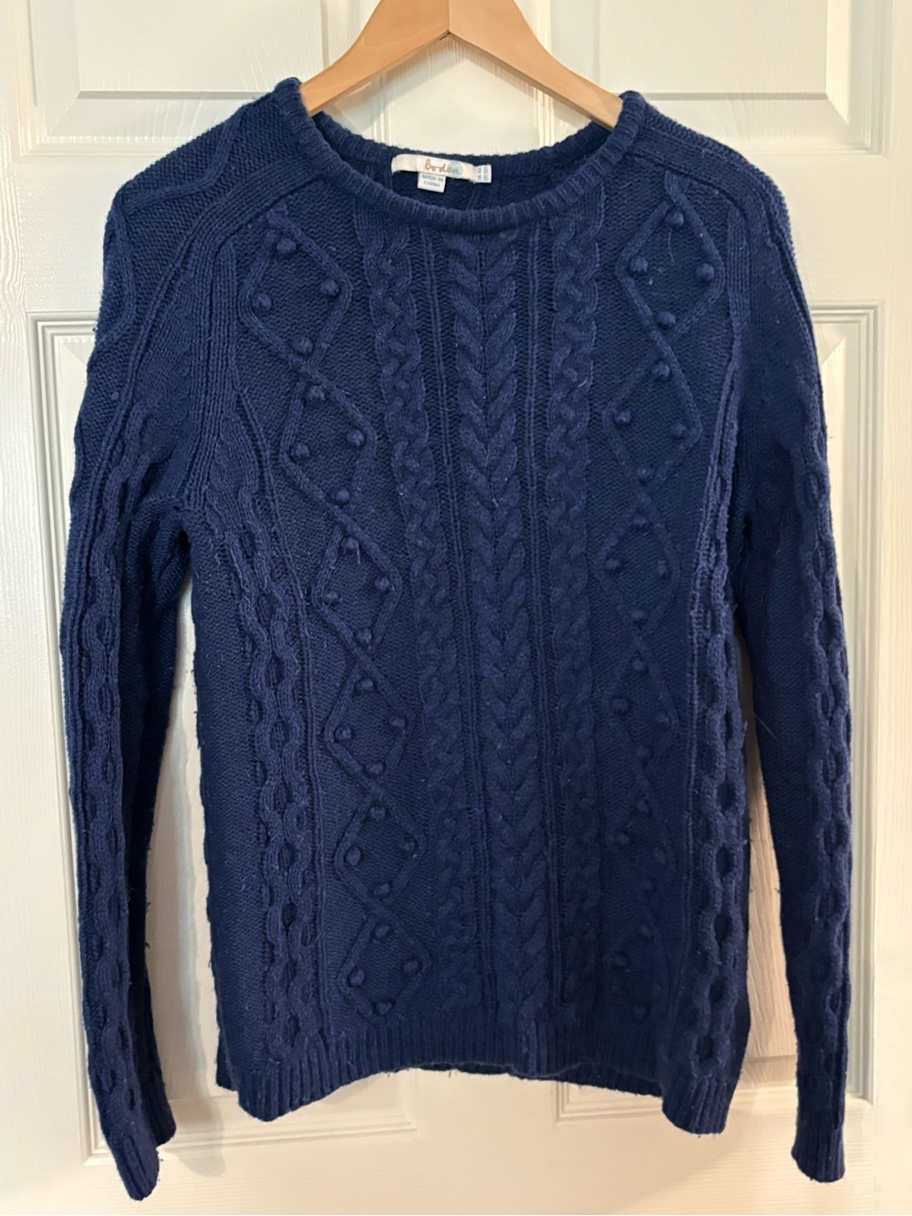 Boden Deep Navy Cable Bobble Crewneck Sweater